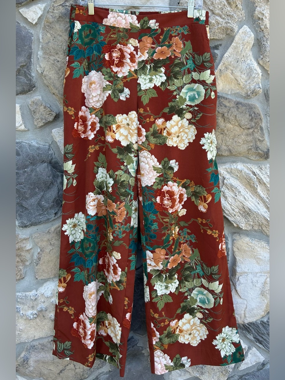 Chicos Wide Leg Pants Size 2/12 (LG) Floral Dressy High Rise Pull On Boho Resort